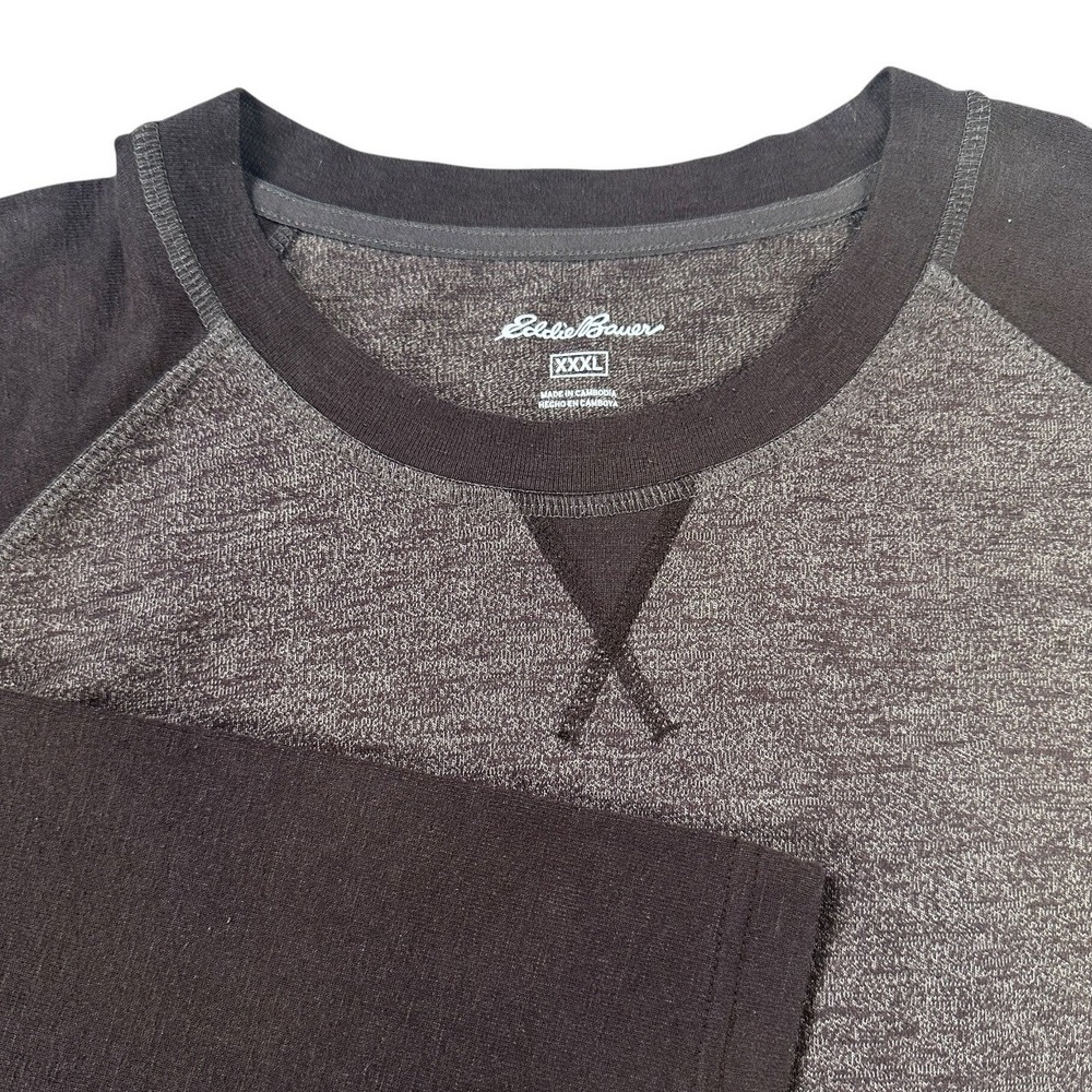 Eddie Bauer Mens XXXL Raglan Long Sleeve Shirt Charcoal Black Heathered Tee